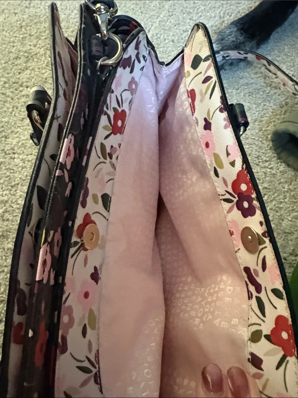 kate spade Black Floral Satchel with Pink and Red Accents